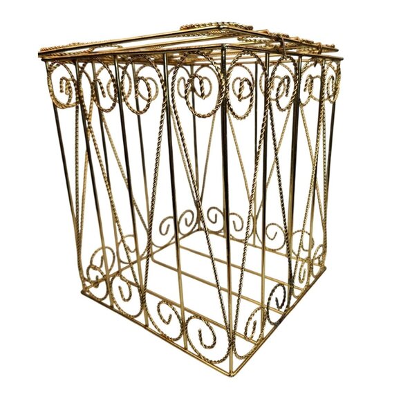 Vintage Gold Wire Basket Box W/Lid 10x8x8 Wedding or Home Decor Piece - Picture 1 of 9
